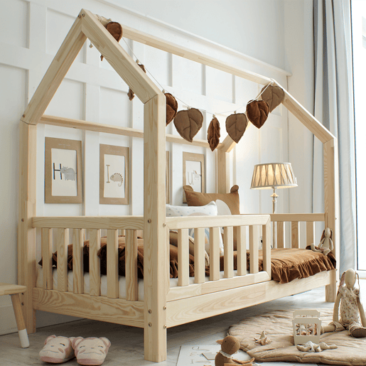 Cama cabana 90x200 barreira e base de ripas incluídas pés 10 cm Daisy Bois