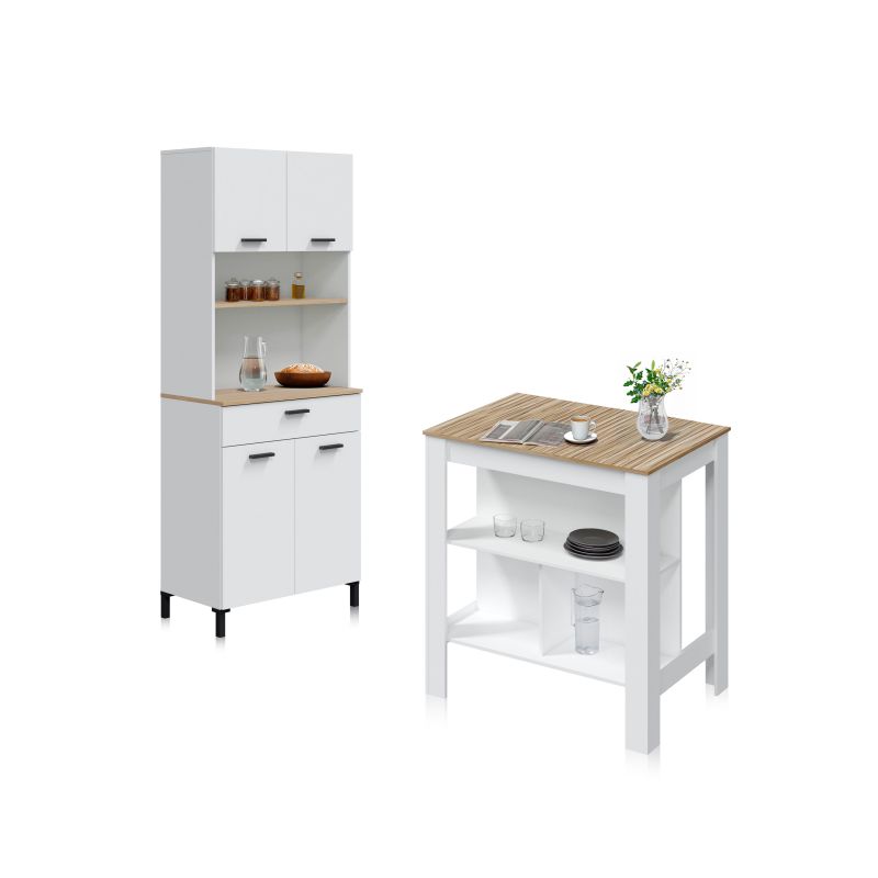 Pack alacena con mesa alta nitza blanco artik (blanco mate) - natur 72 x 185 x cm