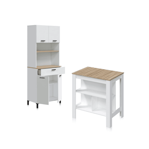 Pack Alacena con Mesa alta Nitza Blanco Artik (Blanco Mate) - Natur 72 x 185 x 40 cm