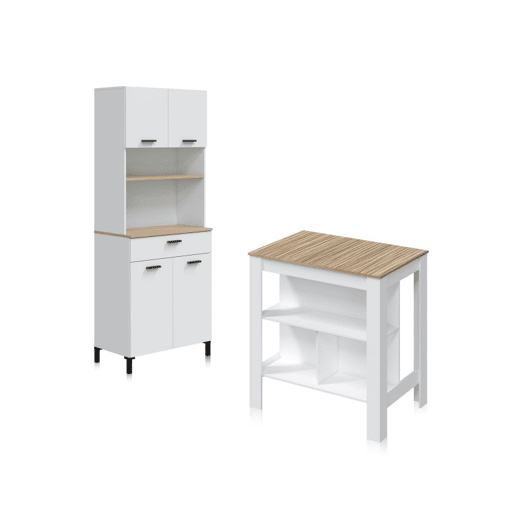 Pack Alacena con Mesa alta Nitza Blanco Artik (Blanco Mate) - Natur 72 x 185 x 40 cm
