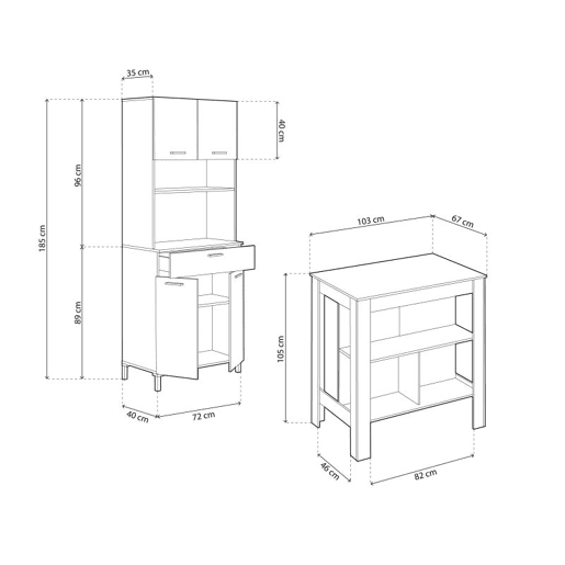 Pack Alacena con Mesa alta Nitza Blanco Artik (Blanco Mate) - Natur 72 x 185 x 40 cm