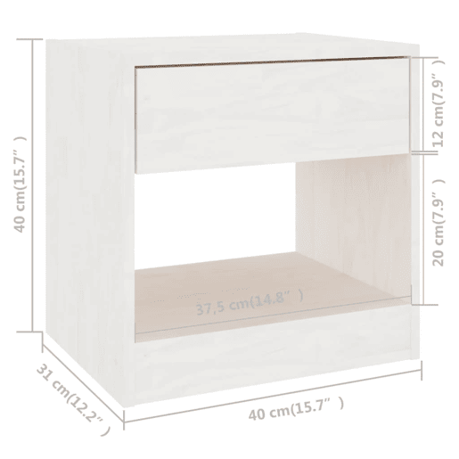 vidaXL Mesa de cabeceira 40x31x40 cm pinho maciço branco