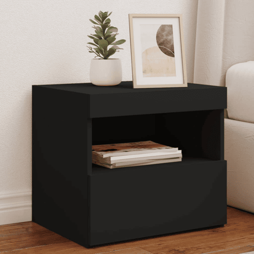 vidaXL Mesa de cabeceira com luzes LED 50x40x45 cm preto vidaXL Mesa de cabeceira com luzes LED 50x40x45 cm preto