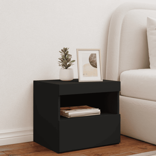 vidaXL Mesa de cabeceira com luzes LED 50x40x45 cm preto vidaXL Mesa de cabeceira com luzes LED 50x40x45 cm preto