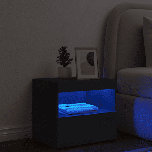 vidaXL Mesa de cabeceira com luzes LED 50x40x45 cm preto vidaXL Mesa de cabeceira com luzes LED 50x40x45 cm preto