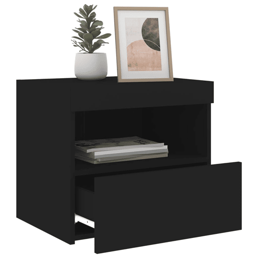 vidaXL Mesa de cabeceira com luzes LED 50x40x45 cm preto vidaXL Mesa de cabeceira com luzes LED 50x40x45 cm preto