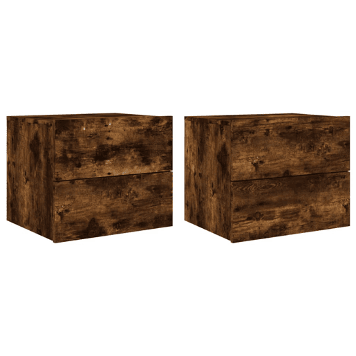 vidaXL Mesas de cabeceira de parede com luzes LED 2pcs carvalho fumado