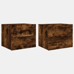 vidaXL Mesas de cabeceira de parede com luzes LED 2pcs carvalho fumado