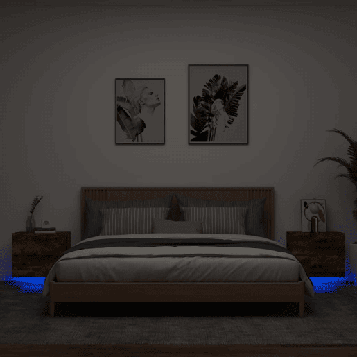 vidaXL Mesas de cabeceira de parede com luzes LED 2pcs carvalho fumado