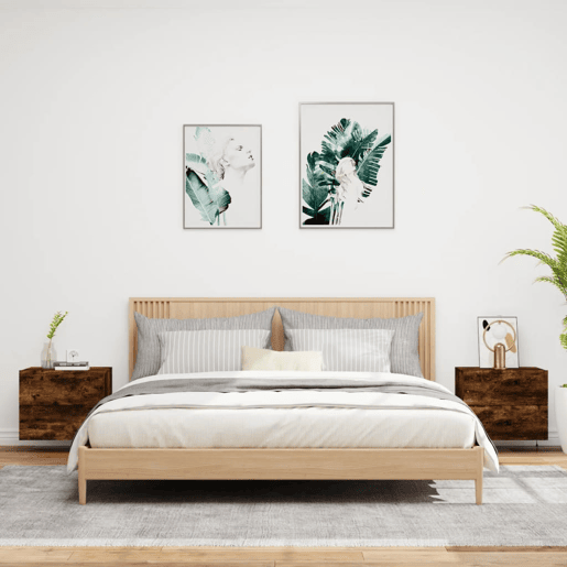 vidaXL Mesas de cabeceira de parede com luzes LED 2pcs carvalho fumado