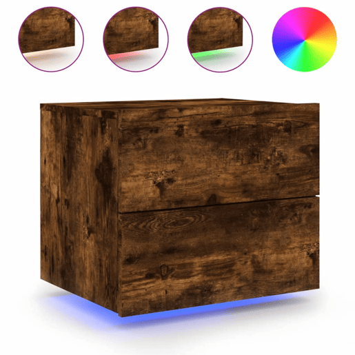 vidaXL Mesas de cabeceira de parede com luzes LED 2pcs carvalho fumado