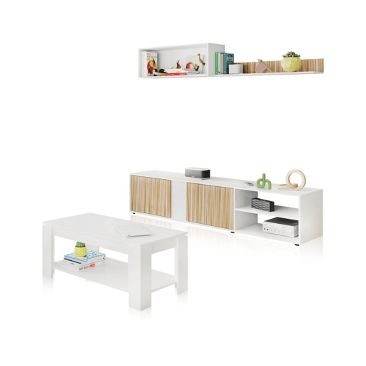 Pack sala de estar com mesa de centro Alix Plus Blanco Artik (Blanco Mate) - Natur 180 x 40 x 33 cm Pack sala de estar com mesa de centro Alix Plus Blanco Artik (Blanco Mate) - Natur 180 x 40 x 33 cm