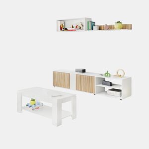 Pack sala de estar com mesa de centro Alix Plus Blanco Artik (Blanco Mate) - Natur 180 x 40 x 33 cm