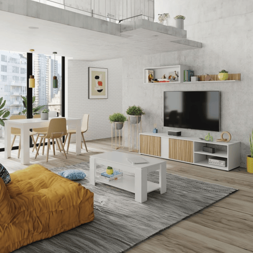 Pack sala de estar com mesa de centro Alix Plus Blanco Artik (Blanco Mate) - Natur 180 x 40 x 33 cm Pack sala de estar com mesa de centro Alix Plus Blanco Artik (Blanco Mate) - Natur 180 x 40 x 33 cm