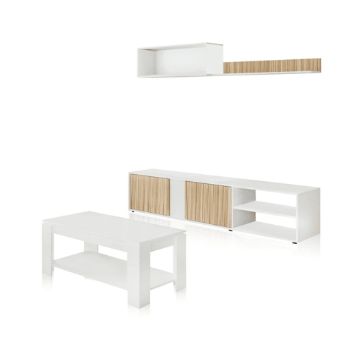 Pack sala de estar com mesa de centro Alix Plus Blanco Artik (Blanco Mate) - Natur 180 x 40 x 33 cm Pack sala de estar com mesa de centro Alix Plus Blanco Artik (Blanco Mate) - Natur 180 x 40 x 33 cm