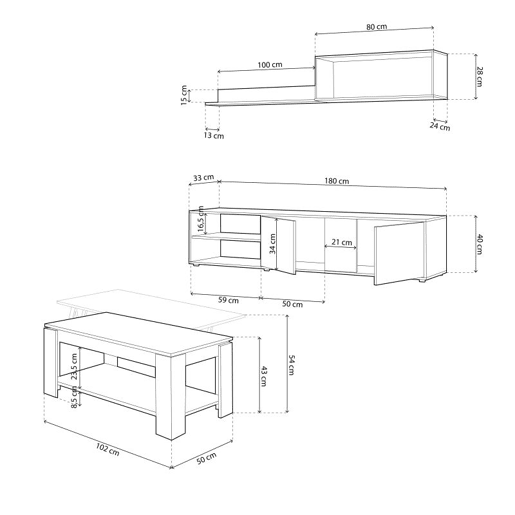 Pack sala de estar com mesa de centro Alix Plus Blanco Artik (Blanco Mate) - Natur 180 x 40 x 33 cm Pack sala de estar com mesa de centro Alix Plus Blanco Artik (Blanco Mate) - Natur 180 x 40 x 33 cm