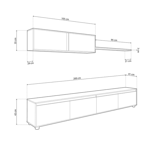 Salão Arlet Artik White (Branco mate) - Carvalho canadiano 200 x 43 x 41 cm