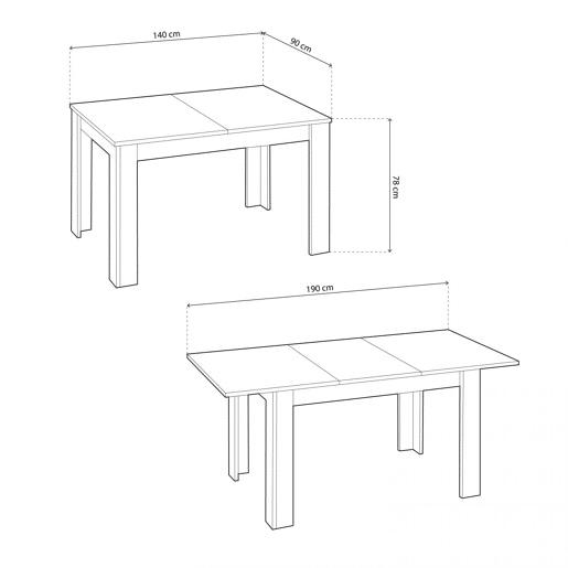 Mesa de jantar extensível 140-190x90 cm Sira Branco brilhante 190 x 78 x 90 cm