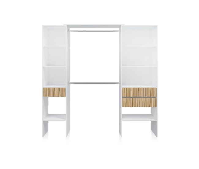 Armario vestidor abierto y amplio espacio de almacenaje en blanco artik y natur 190x187 cm nitza blanco artik (blanco mate) - natur x 187 x 40 cm