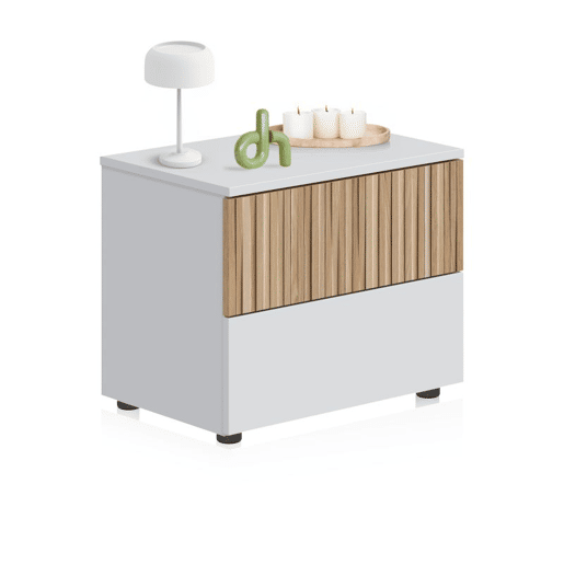 Mesa de cabeceira Nitza Blanco Artik (Blanco Mate) - Natur 50 x 41,5 x 34 cm