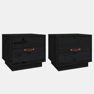 vidaXL Mesas de cabeceira 2 pcs 40x34x35 cm pinho maciço preto