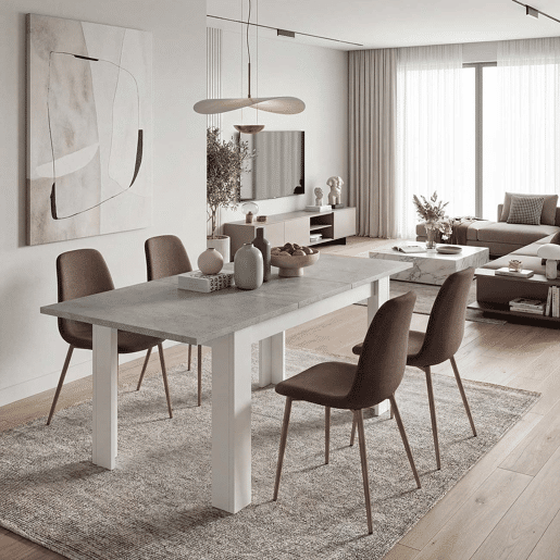 Mesa de jantar extensível 140-190x90 cm Sira Branco Artik (Branco mate) - Cinzento Cimento 190 x 78 x 90 cm