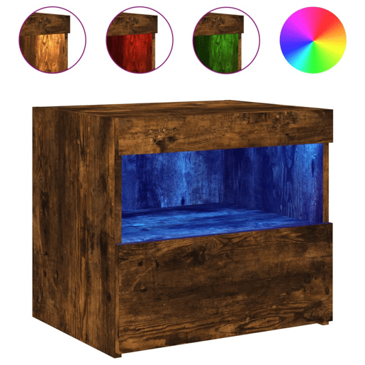 vidaXL Mesa de cabeceira c luzes LED 50x40x45 cm carvalho fumado vidaXL Mesa de cabeceira c luzes LED 50x40x45 cm carvalho fumado