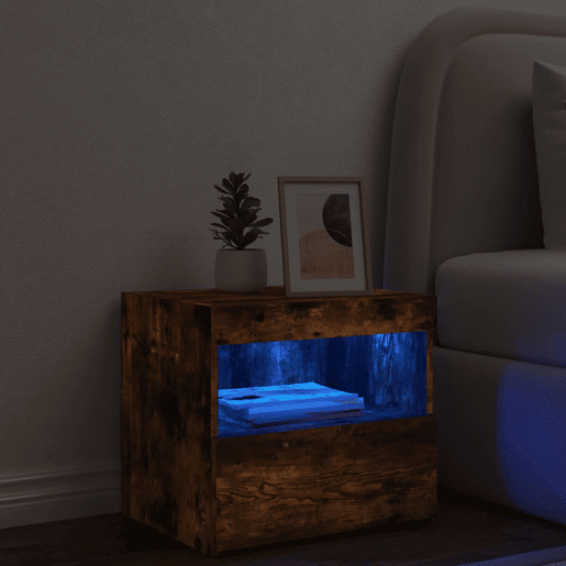 vidaXL Mesa de cabeceira c luzes LED 50x40x45 cm carvalho fumado vidaXL Mesa de cabeceira c luzes LED 50x40x45 cm carvalho fumado