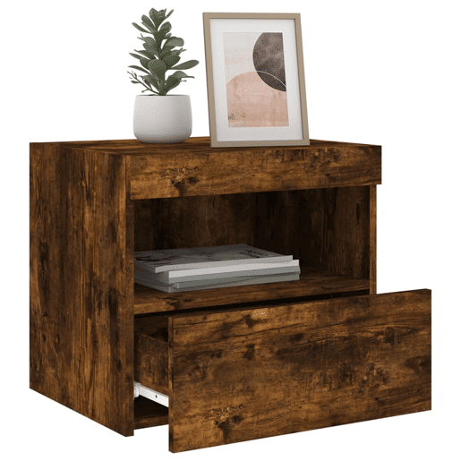 vidaXL Mesa de cabeceira c luzes LED 50x40x45 cm carvalho fumado vidaXL Mesa de cabeceira c luzes LED 50x40x45 cm carvalho fumado