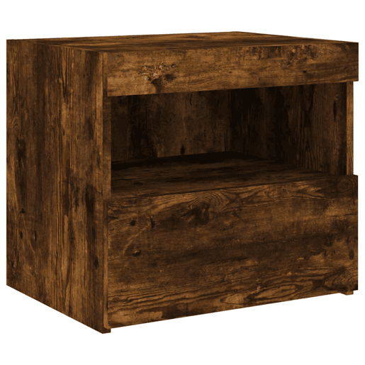 vidaXL Mesa de cabeceira c luzes LED 50x40x45 cm carvalho fumado vidaXL Mesa de cabeceira c luzes LED 50x40x45 cm carvalho fumado