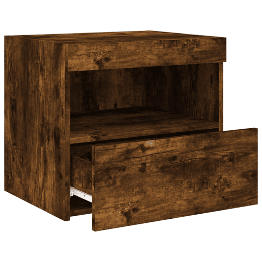 vidaXL Mesa de cabeceira c luzes LED 50x40x45 cm carvalho fumado vidaXL Mesa de cabeceira c luzes LED 50x40x45 cm carvalho fumado