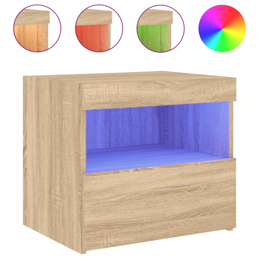 vidaXL Mesas cabeceira c luzes LED 2 pcs 50x40x45 cm carvalho sonoma vidaXL Mesas cabeceira c luzes LED 2 pcs 50x40x45 cm carvalho sonoma