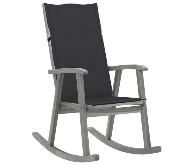 Silla mecedora con cojines madera maciza de acacia gris