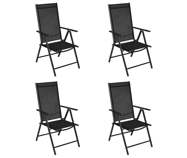Sillas plegables de jardin 4 unidades aluminio y textilene negro