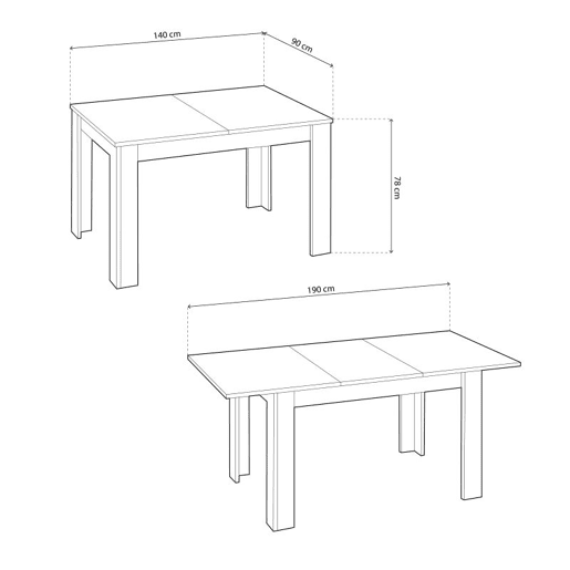 Mesa de jantar extensível 140-190x90 cm Sira Carvalho canadiano 190 x 78 x 90 cm