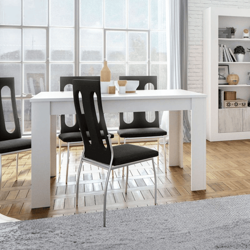 Pack salón Iris Max con mesa de centro y mesa de comedor Blanco Artik (Blanco Mate) - Natur 180 x 40 x 33 cm