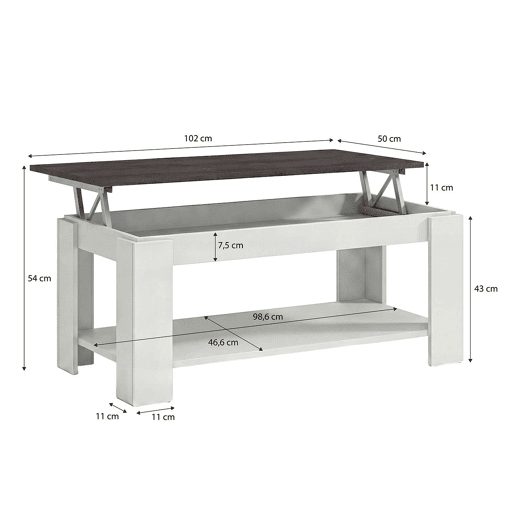 Mesa de centro com arrumação 102x43-54 cm Lya Artik Branco (Branco mate) - Ferrugem 50 x 54 x 50 cm