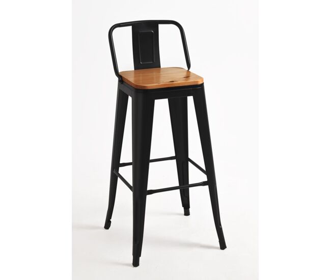 Taburete torix respaldo madera natural - negro mate
