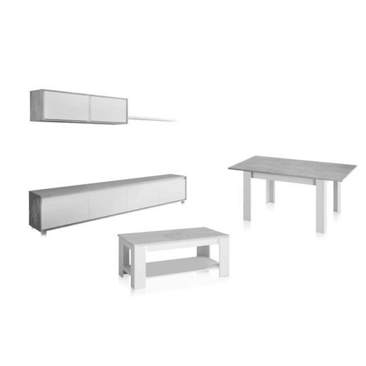 Pack salón con mesa de centro y mesa de comedor Arlet Branco Artik (Branco mate) - Cinzento Cimento 200 x 43 x 41 cm