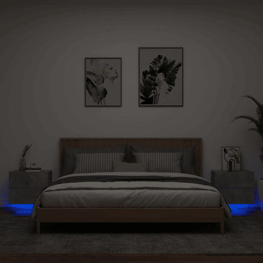 vidaXL Mesas de cabeceira de parede c luzes LED 2pcs cinzento cimento vidaXL Mesas de cabeceira de parede c luzes LED 2pcs cinzento cimento