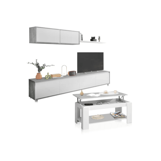 Pack sala de estar com mesa de centro Arlet Branco Artik (Branco mate) - Cinzento Cimento 200 x 43 x 41 cm
