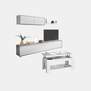 Pack sala de estar com mesa de centro Arlet Branco Artik (Branco mate) - Cinzento Cimento 200 x 43 x 41 cm
