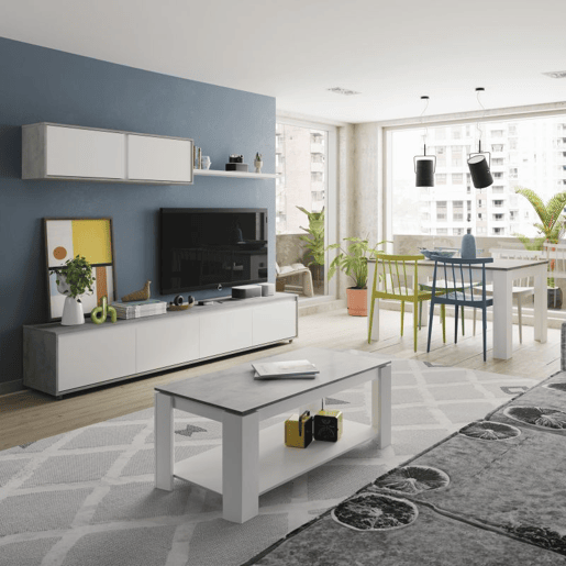 Pack sala de estar com mesa de centro Arlet Branco Artik (Branco mate) - Cinzento Cimento 200 x 43 x 41 cm