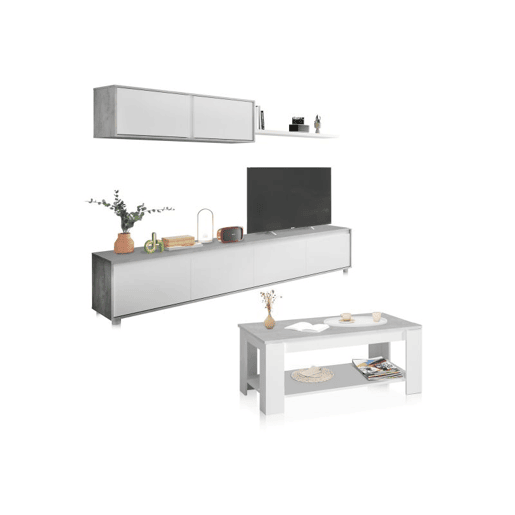 Pack sala de estar com mesa de centro Arlet Branco Artik (Branco mate) - Cinzento Cimento 200 x 43 x 41 cm