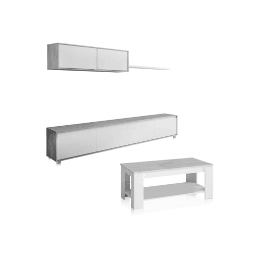 Pack sala de estar com mesa de centro Arlet Branco Artik (Branco mate) - Cinzento Cimento 200 x 43 x 41 cm