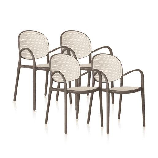 Pack 4 sillas de exterior Klux Arm Taupé - rattan 56 x 85 x 48 cm