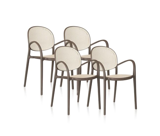 Pack 4 sillas de exterior en taupé y ratán 56x48 cm klux arm taupé - rattan 56 x 85 x cm