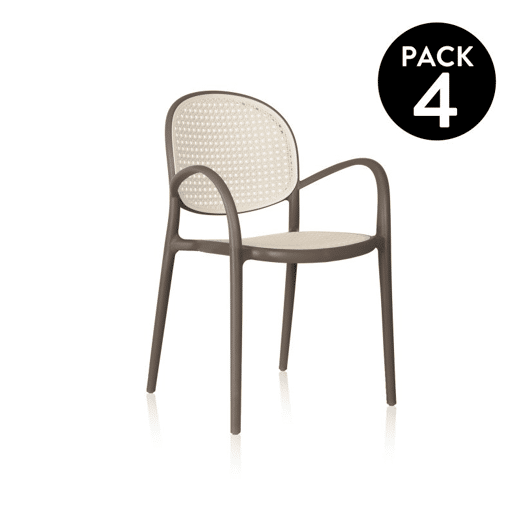 Pack 4 sillas de exterior Klux Arm Taupé - rattan 56 x 85 x 48 cm