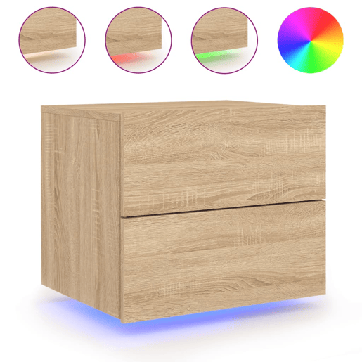 vidaXL Mesa de cabeceira de parede com luzes LED carvalho sonoma