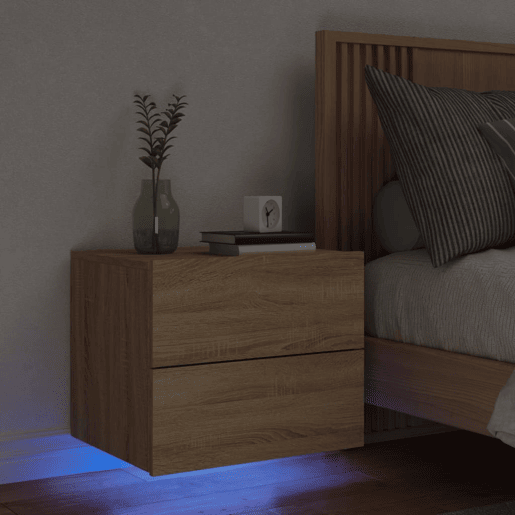 vidaXL Mesa de cabeceira de parede com luzes LED carvalho sonoma